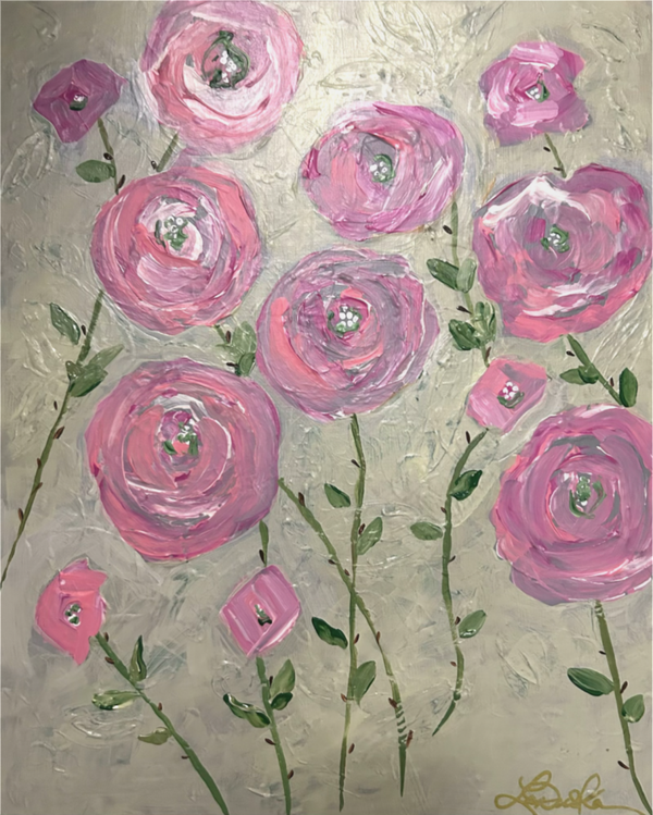 Wild Pink Roses 16x20x3/4” At Affaire d’Art Gallery, Galveston, Tx