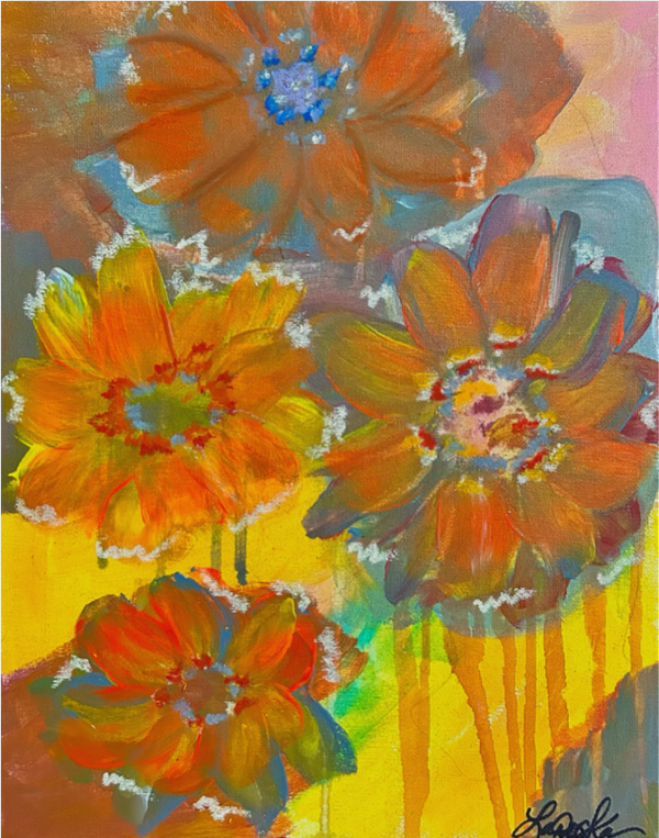 Sunlit Garden 11x14” canvas panel, framed