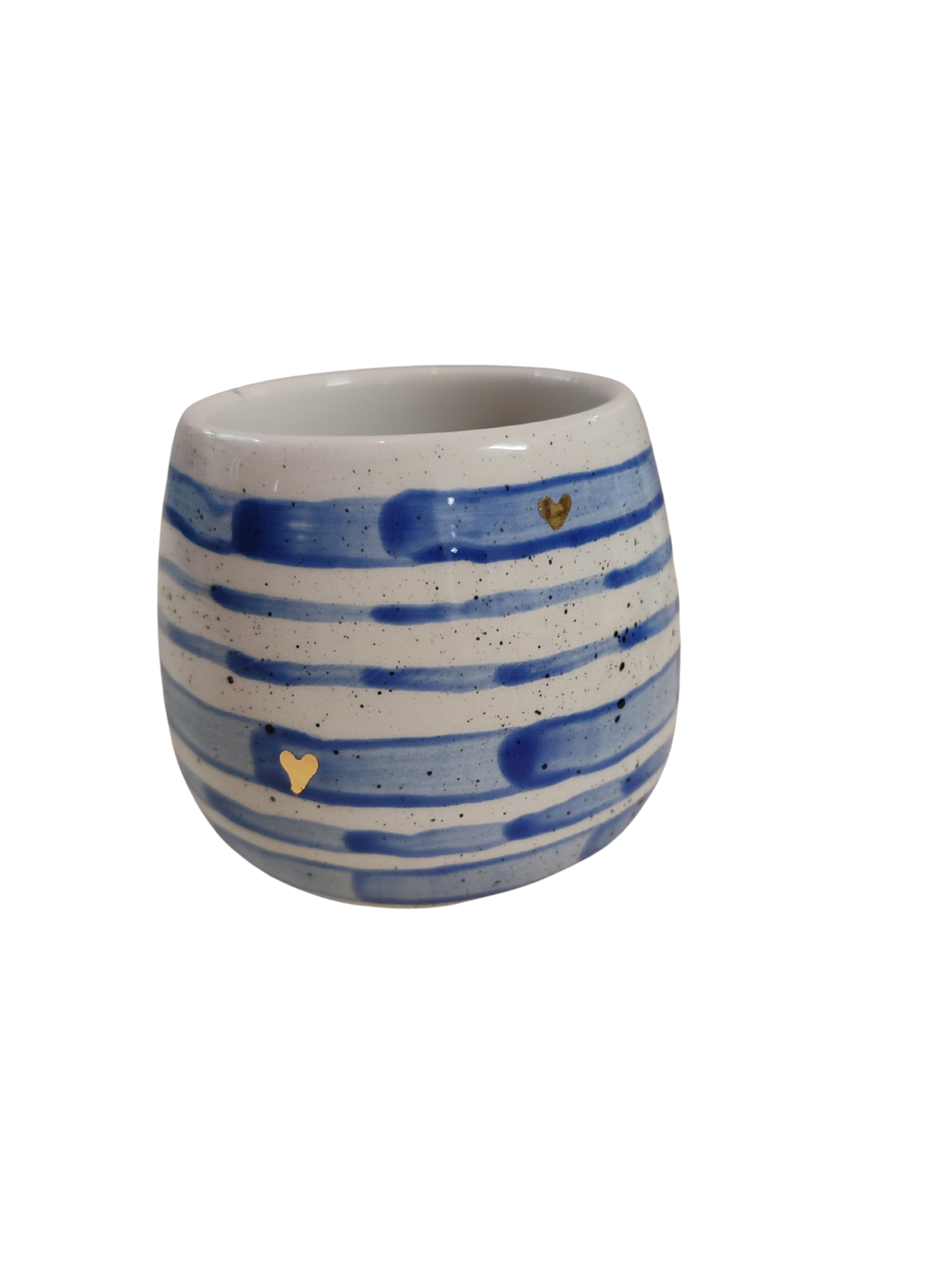 Becher Hand Streifen blau mit Echtgoldherzen