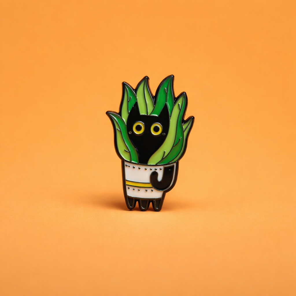 Zwarte Kat in Plant Pin