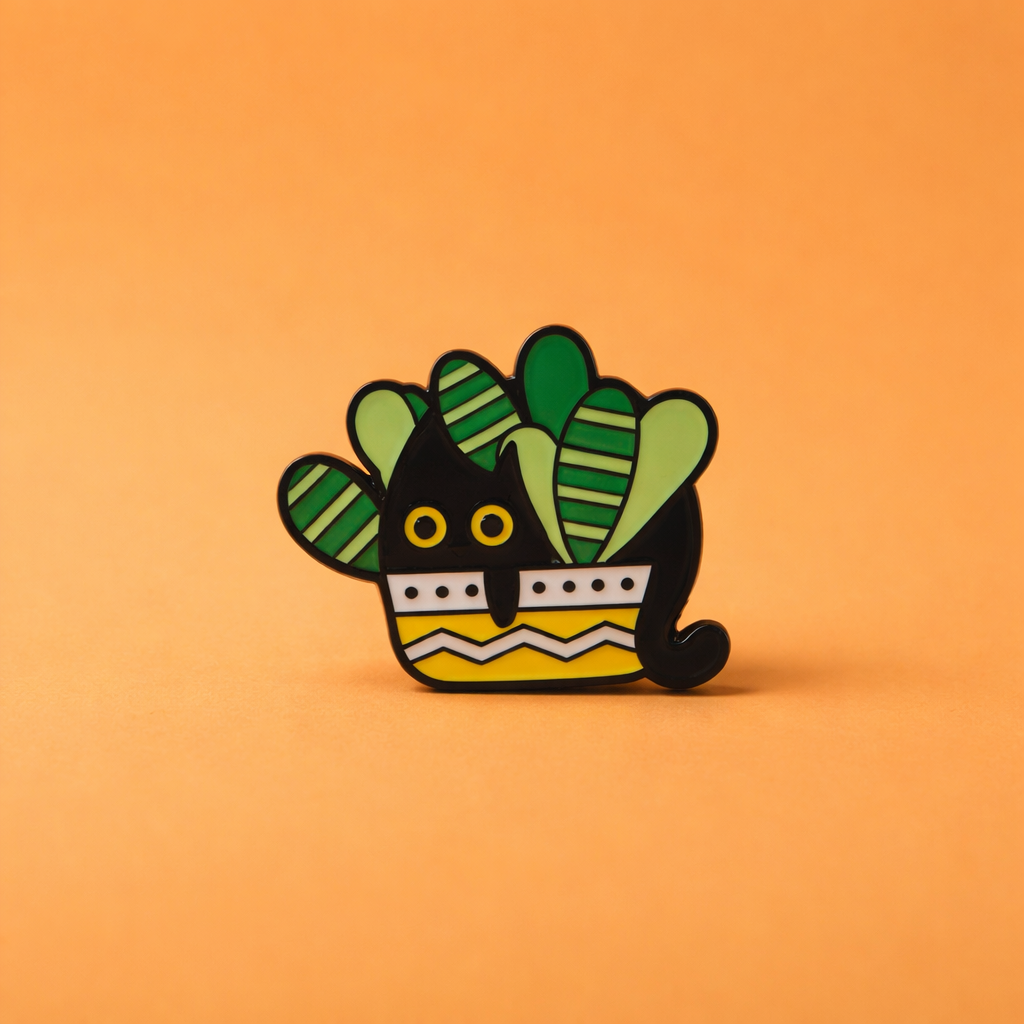 Zwarte Kat in Plant Pin