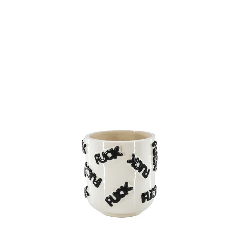 Pot - Planten Pot 'FUCK' - Keramiek - Zwart/Wit - 11x11x11,5cm