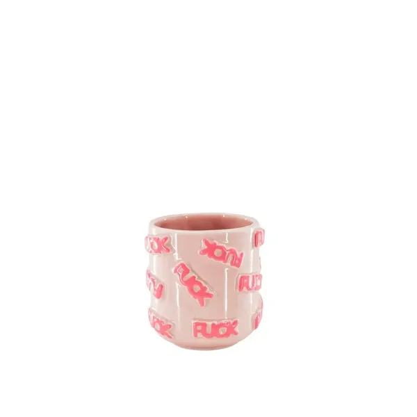 Pot - Planten Pot 'FUCK' - Keramiek - Licht Roze/ Fluor Roze - 11x11x11,5cm