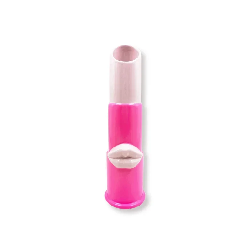 Vaas - Bloemen Vaas - Lippenstift - Roze - 11x10x35cm