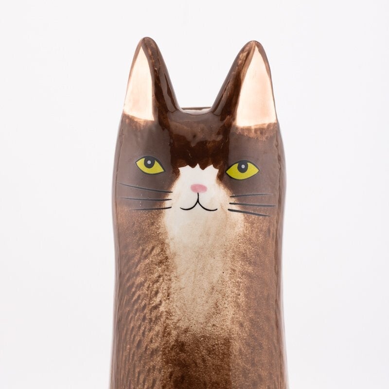 Aardewerk vaas kat bruin