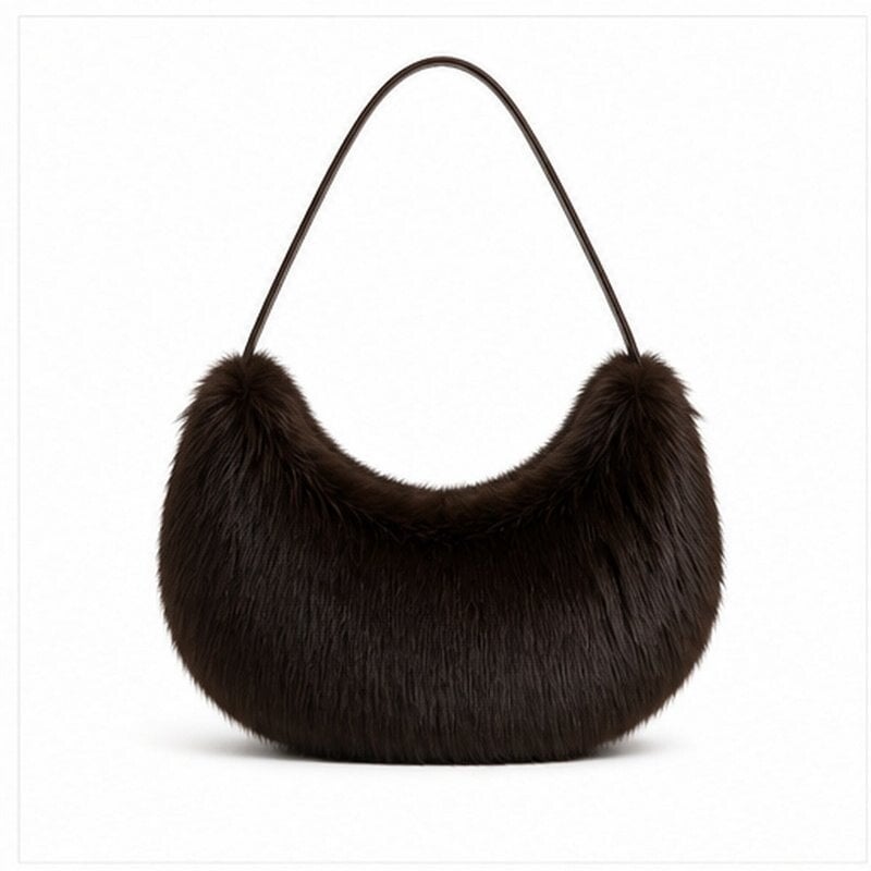 👜 Faux Fur Schoudertas – Donkerbruin | Goldenpanther