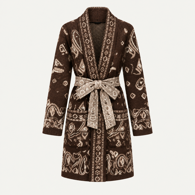 Lang Jacquard Vest met Paisleyprint en Ceintuur A5065 – One Size