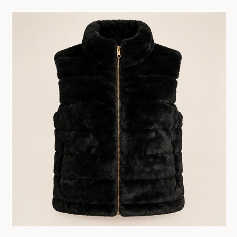🖤 Teddy Bodywarmer met Opstaande Kraag – Black 🖤