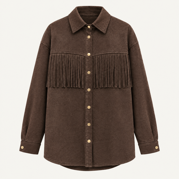 Kélie Overhemdjas in Suèdelook met Franjes – Bruin – Maat L/XL