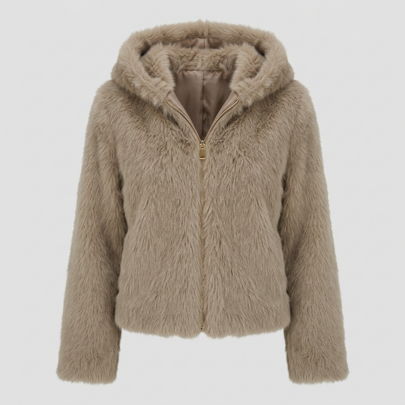 🖤 Luxe faux fur jas met capuchon – Taupe🤎