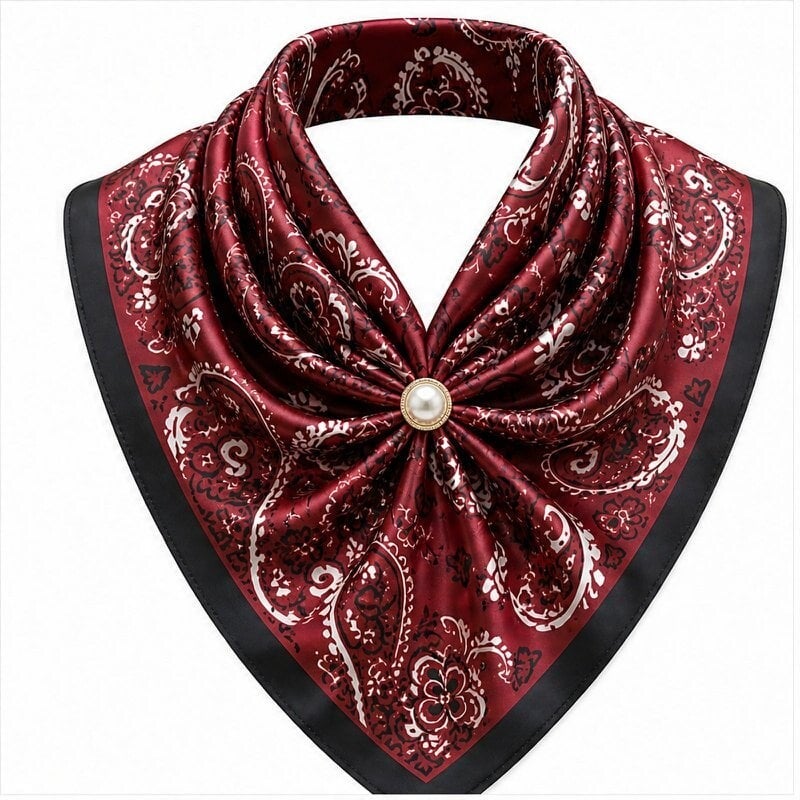 ✨ Grote satijnen parelsjaal met magneetsluiting – Bordeaux rood ✨