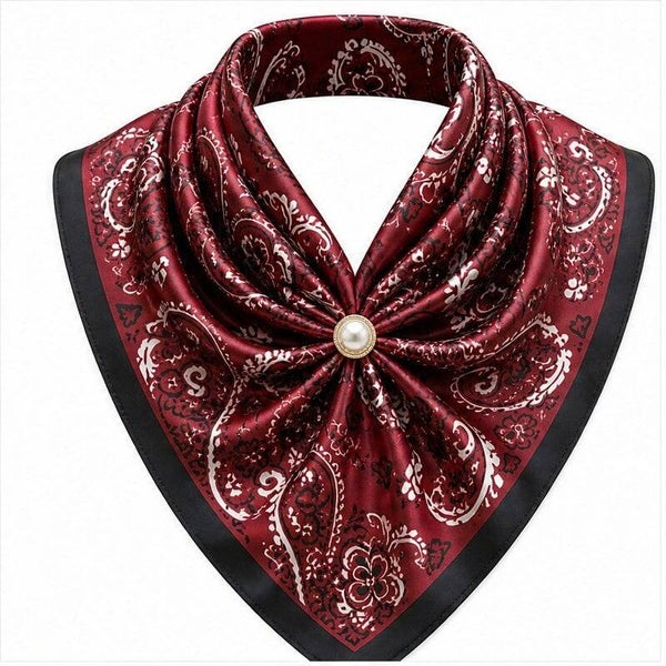 ✨ Grote satijnen parelsjaal met magneetsluiting – Bordeaux rood ✨