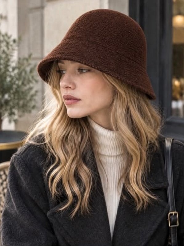 🤎 Gebreide Bucket Hat – Chocoladebruin