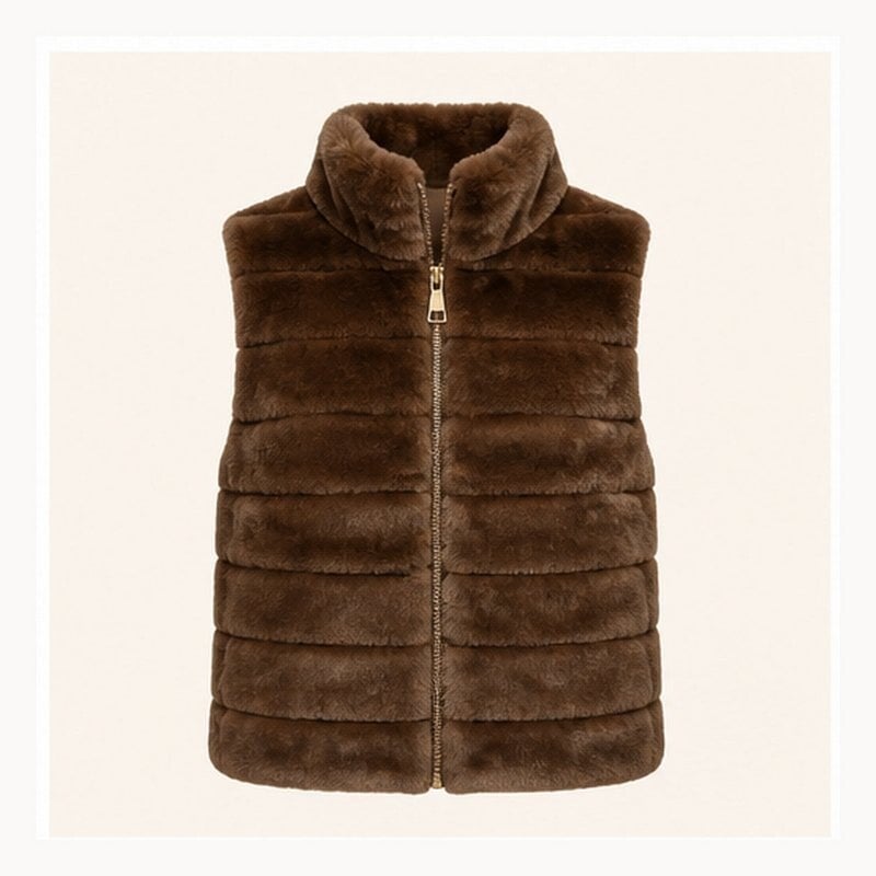 🤎 Teddy Bodywarmer met Opstaande Kraag – Chocolate Brown 🤎