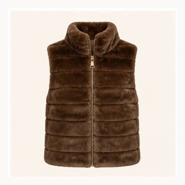 🤎 Teddy Bodywarmer met Opstaande Kraag – Chocolate Brown 🤎