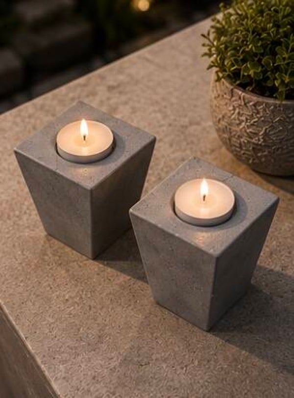 Concrete Candle Holders Set of 2 | Handmade Tealight Holders | Modern Home Décor | Garden & Patio Accessories | Black or Mid Grey