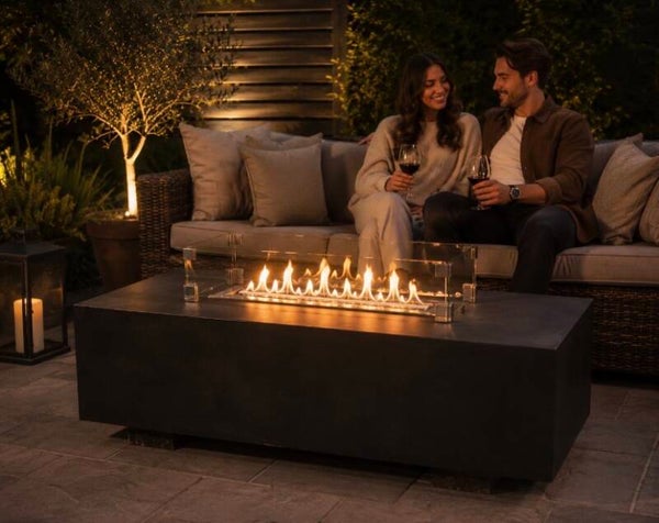 Luxury Handmade Bio Ethanol Fire Table | Premium Outdoor Fire Pit Coffee Table with Glass Surround