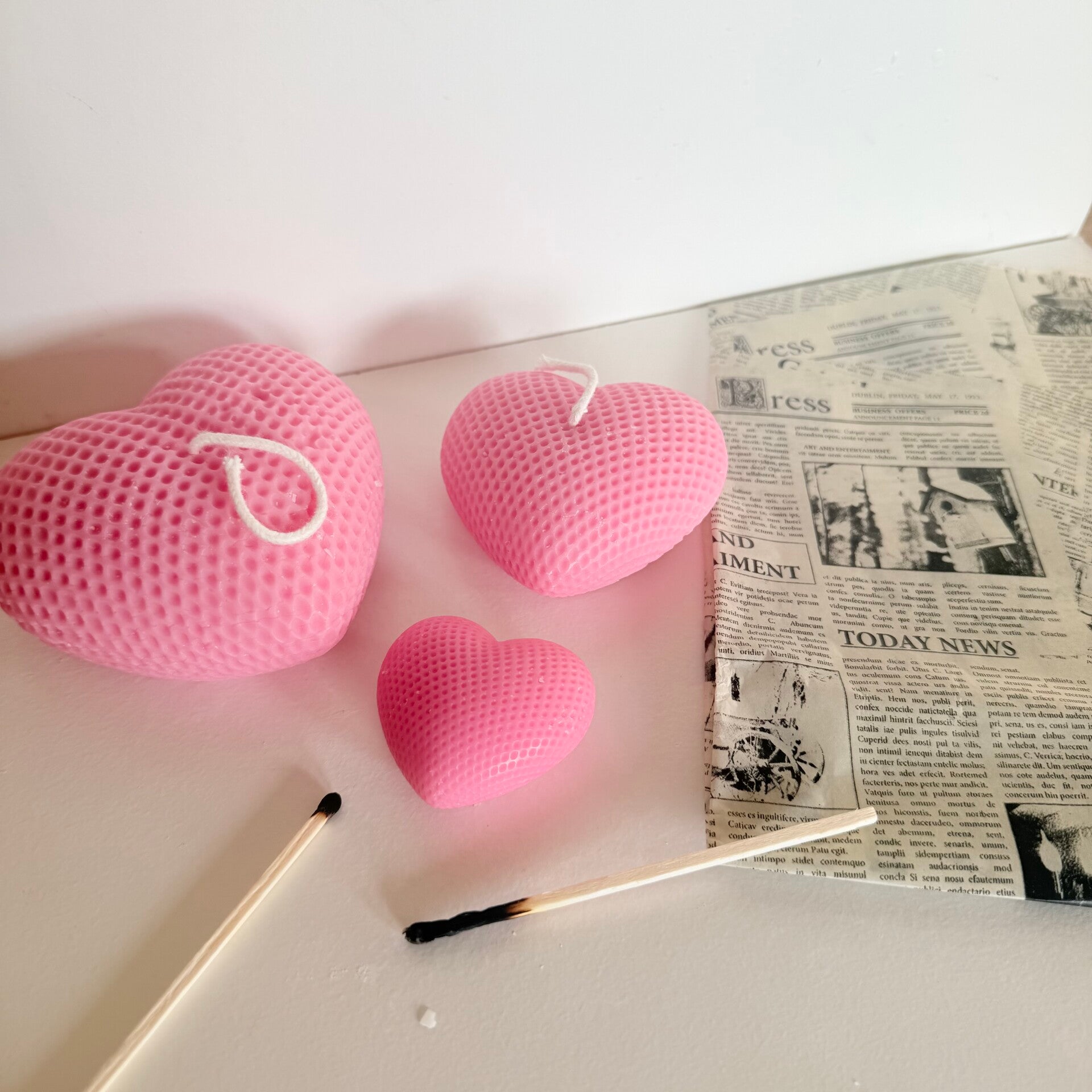 Roze hartjes kaarsen - set