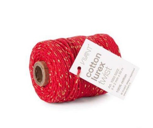 Glitterkoord (per m) - ROOD