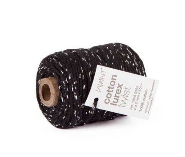 Glitterkoord (per m) - ZWART