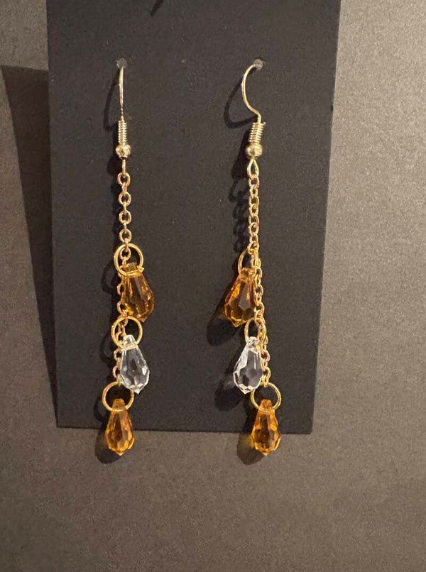 Gold and clear chain drop earrings