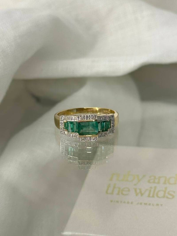 RESERVED Cecille | 14ct Emerald & Diamond ring