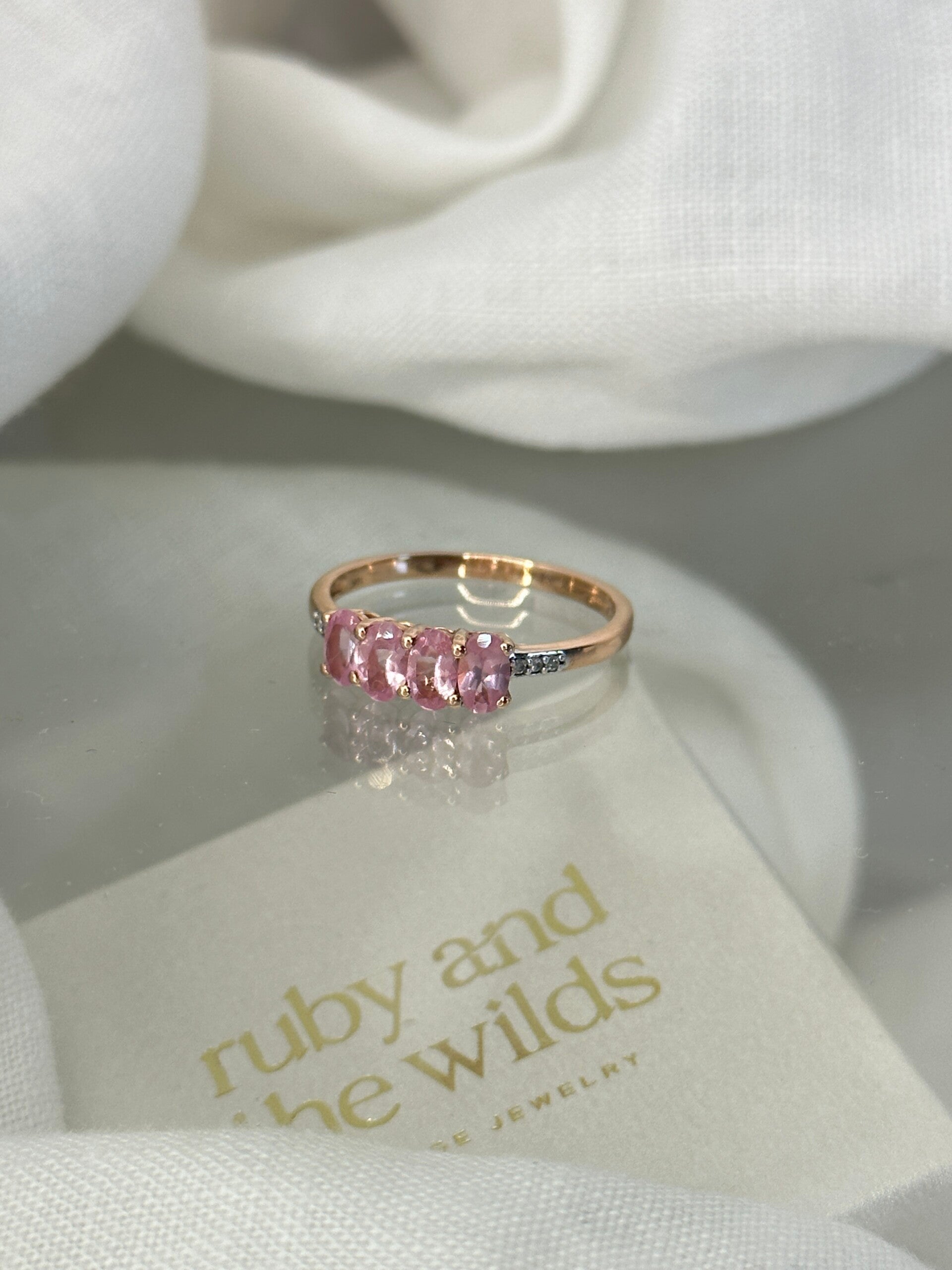 Olive | 9ct Pink Sapphire Trilogy & Diamond ring