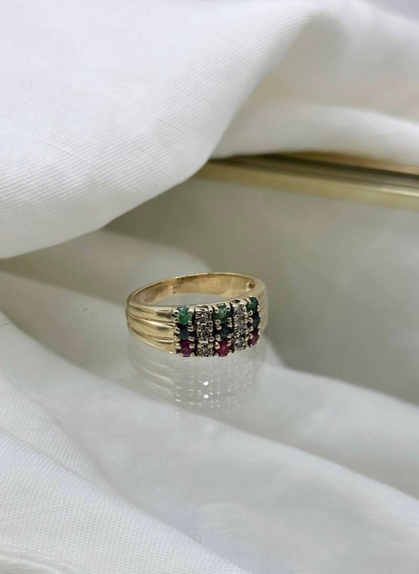 LÉNA | 14ct Trio Diamond, Emerald & Sapphire ring