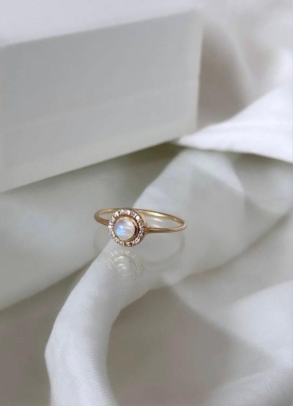 CÉLINE | 14ct Moonstone & Diamond Halo ring