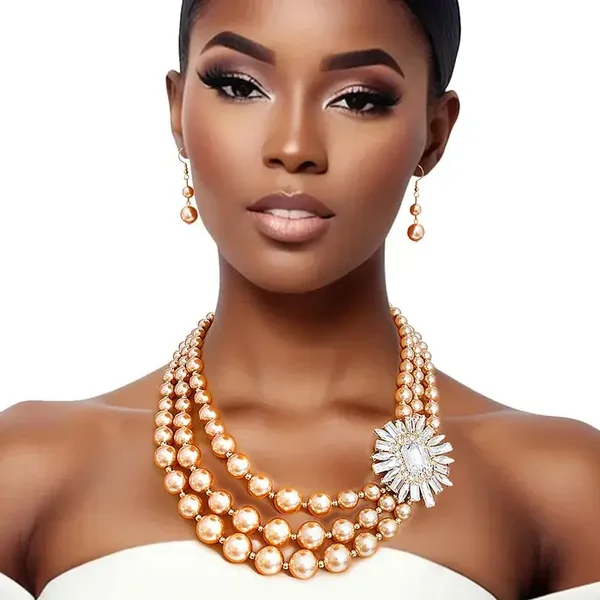 Pearl Necklace Gold Vintage Stone Set