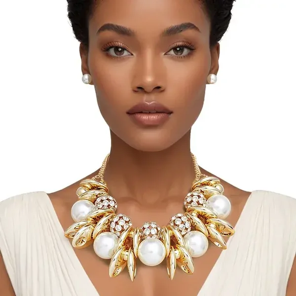 Necklace High Impact Gold Pearl Glam Set
