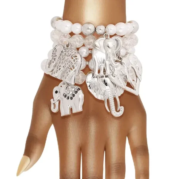 Mixed Sliver Bead Elephant Bracelet