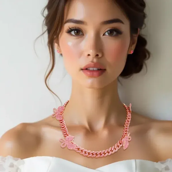 Iced Rose Gold Butterfly Cuban Necklace