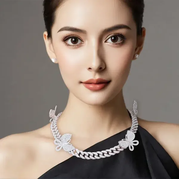 Iced Silver Butterfly Cuban Necklace