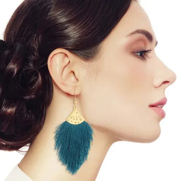Teal Silk Tassel Earrings