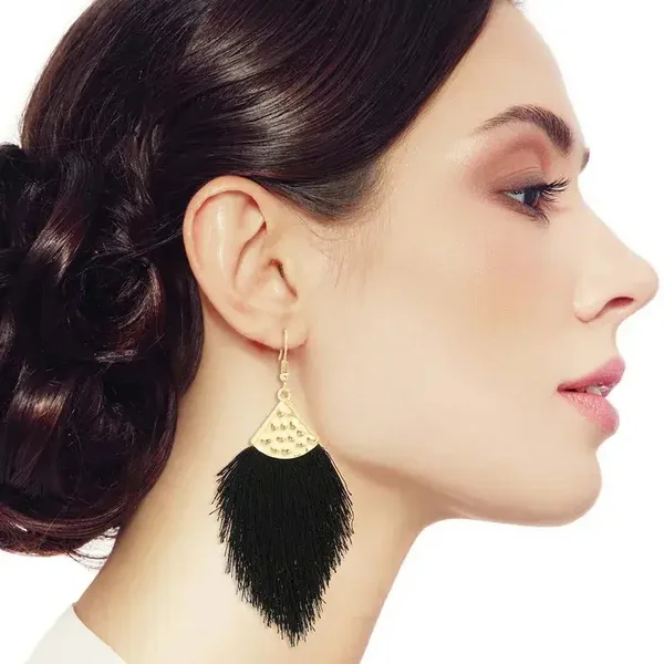 Black Silk Tassel Earrings