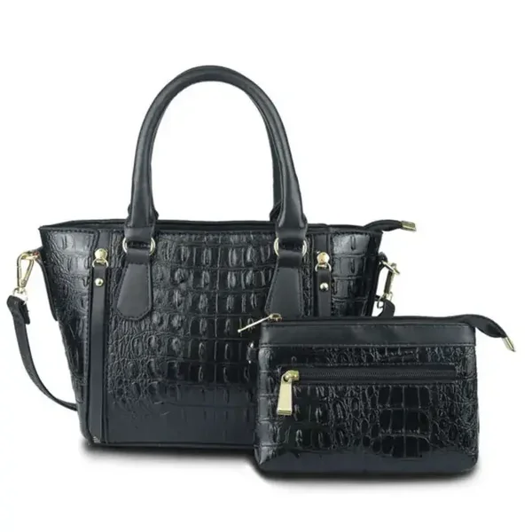 Black Croc Tote Set