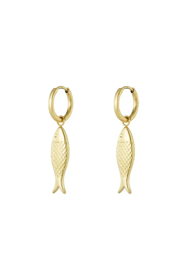 Fish charm oorbellen - goud