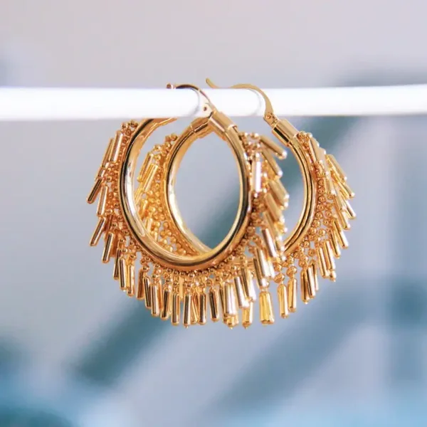 RVS oorring met ballchain kettinkje