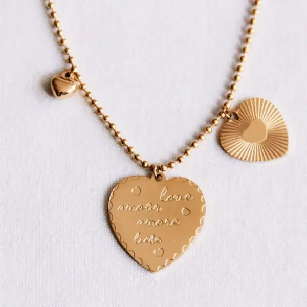 Ballchain ketting met 3 harten