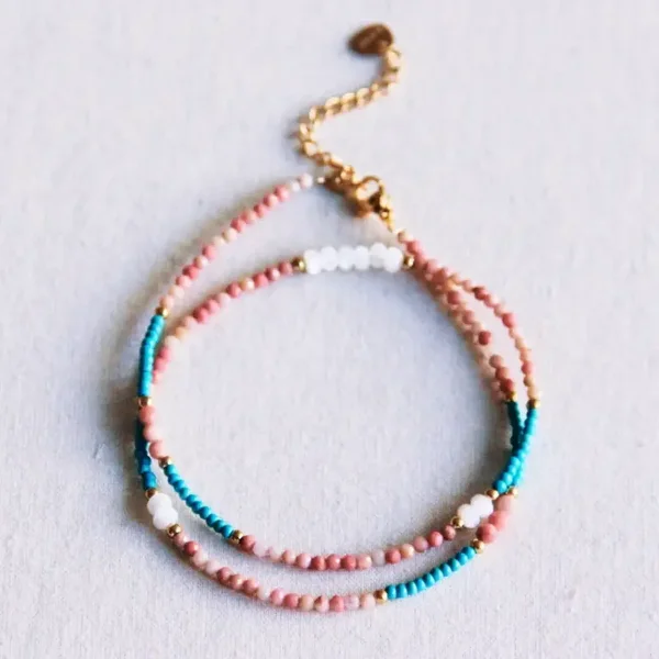 Facet kettinkje - oudroze/turquoise/parelmoer