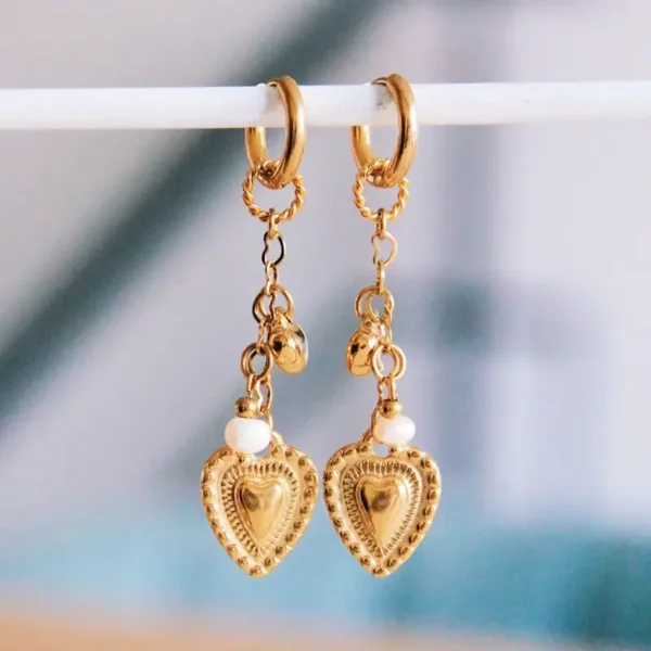 Brede creool met chain, harten en mini pareltje