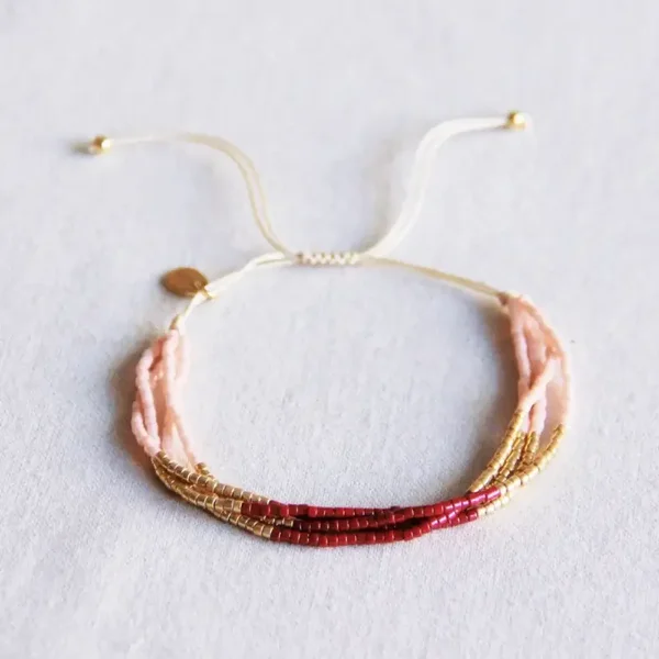 Vierdubbele miyuki armbandje - bordeaux/lnude/goldplated