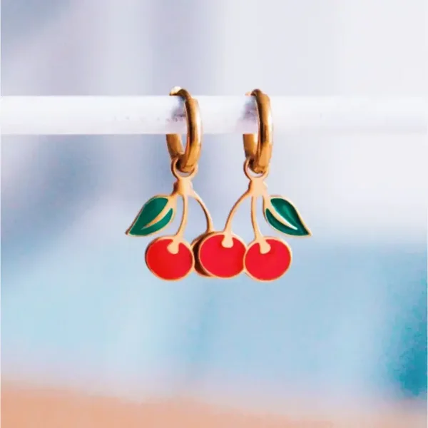 RVS creolen met cherry - rood/goud