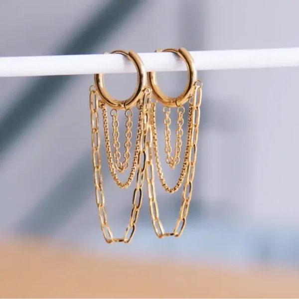 RVS oorring met kettinkjes - goud