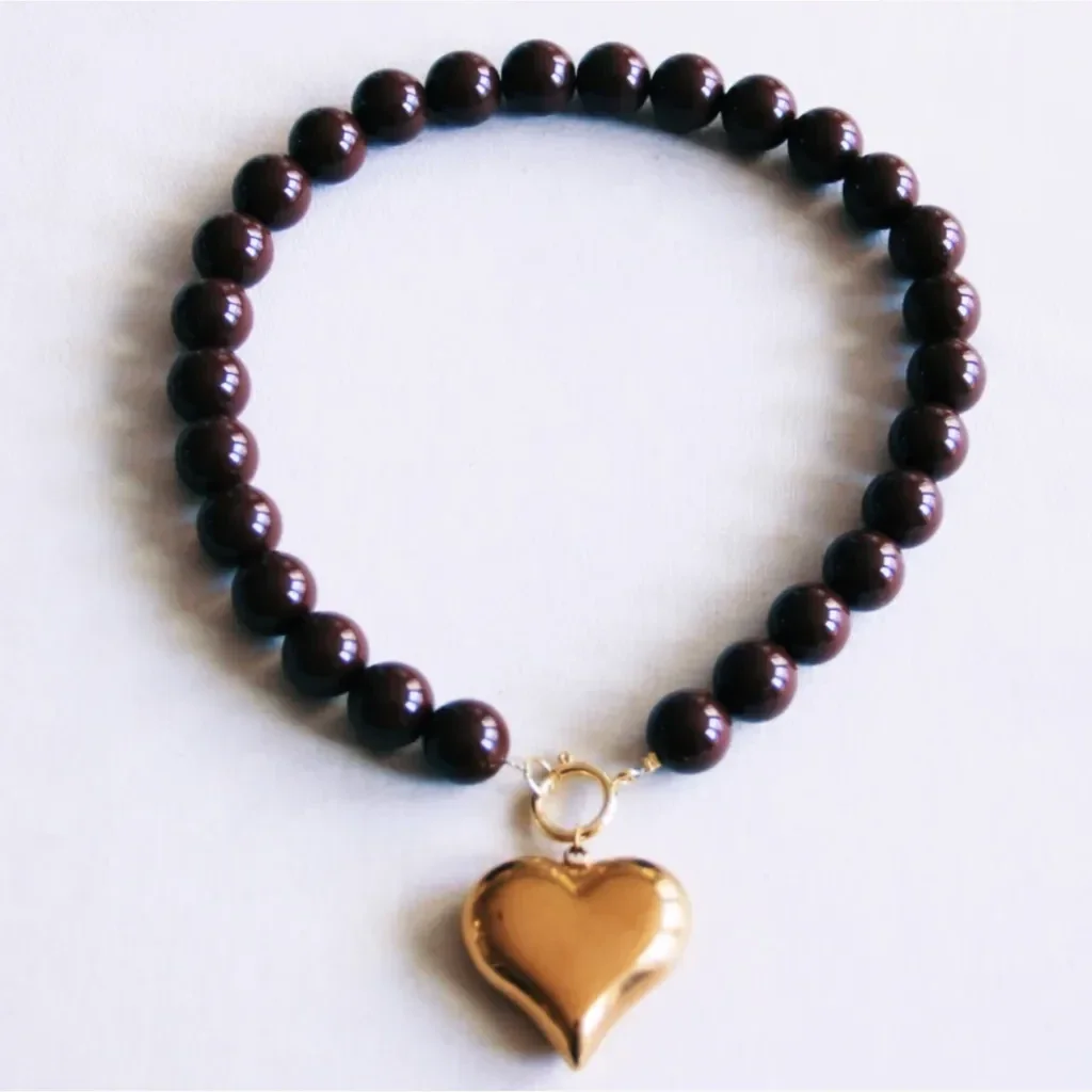 Kralen ketting XXL & hart bedel - donkerbruin