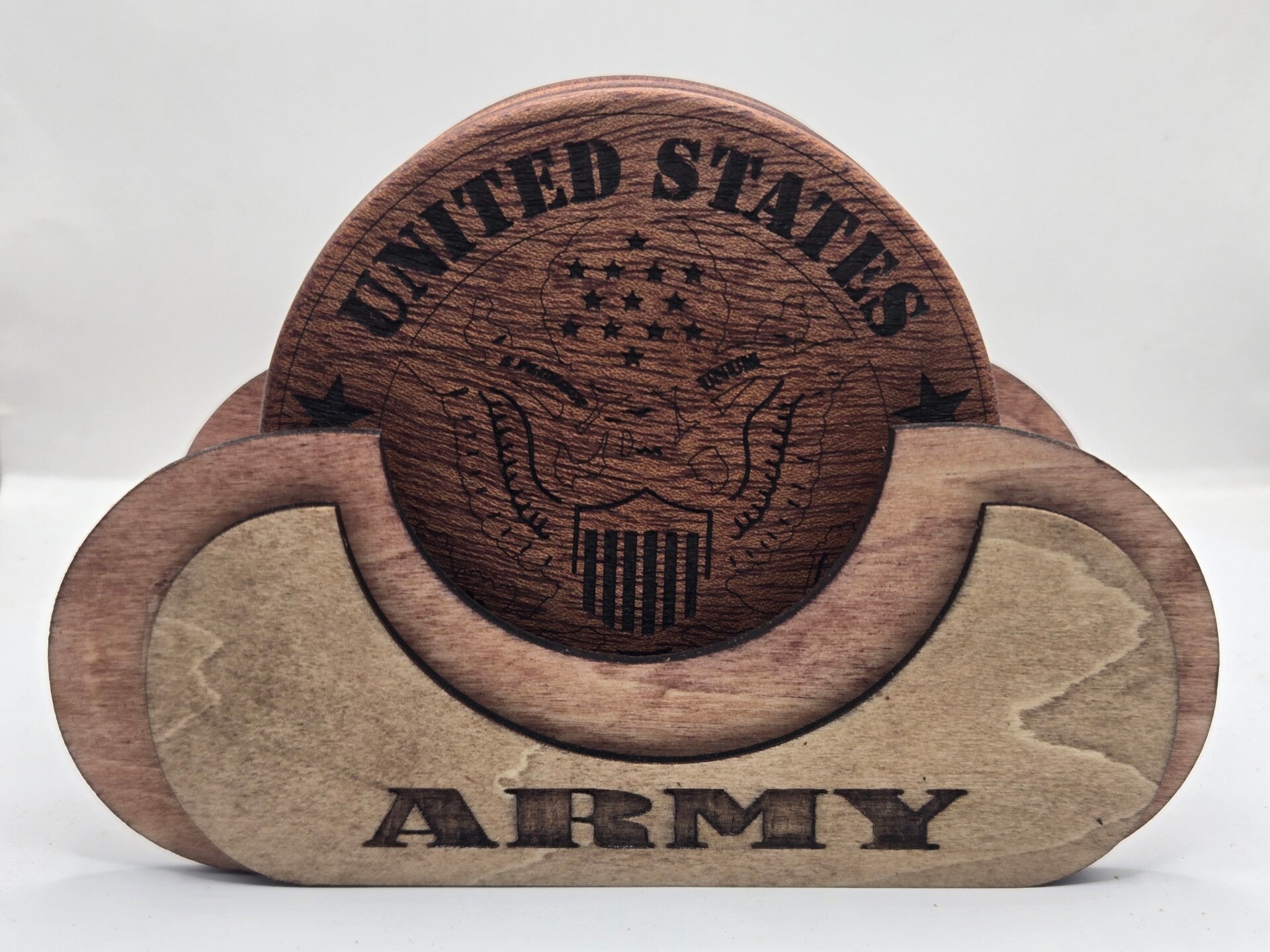 Military Hardwood Engraved Coaster Set