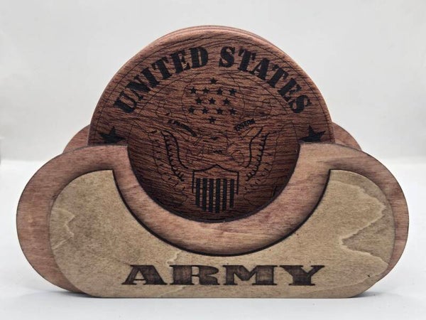 Military Hardwood Engraved Coaster Set