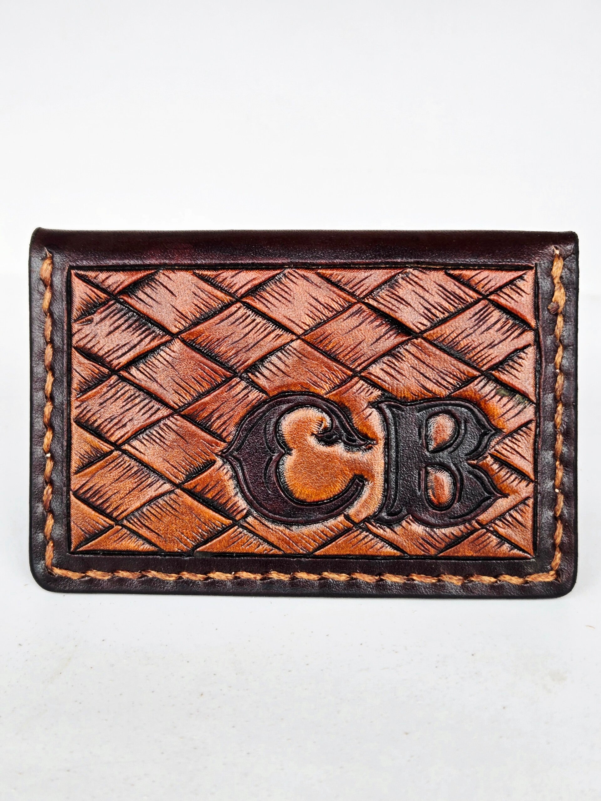 Leather Front Pocket Wallet with Large Basketweave