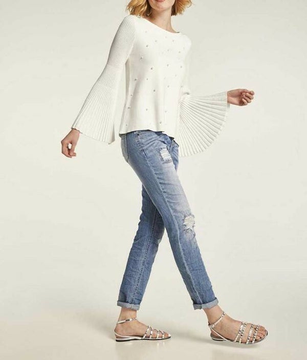 Pullover m. Perlen-Stickerei und Plisseeärmel